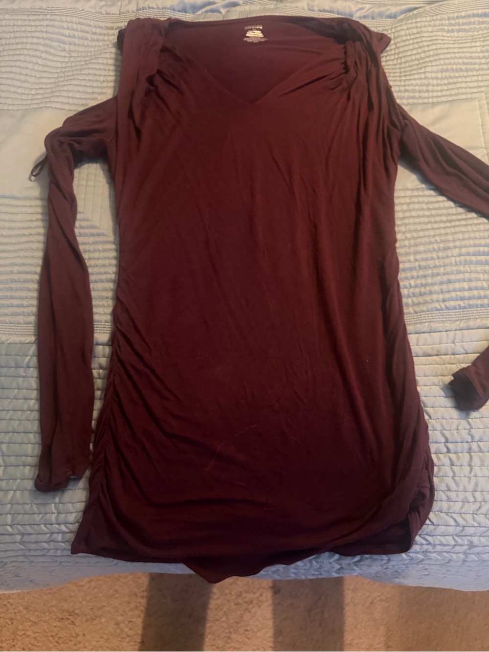 Jennifer Lopez Long Sleeve V-Neck Tunic — Burgundy